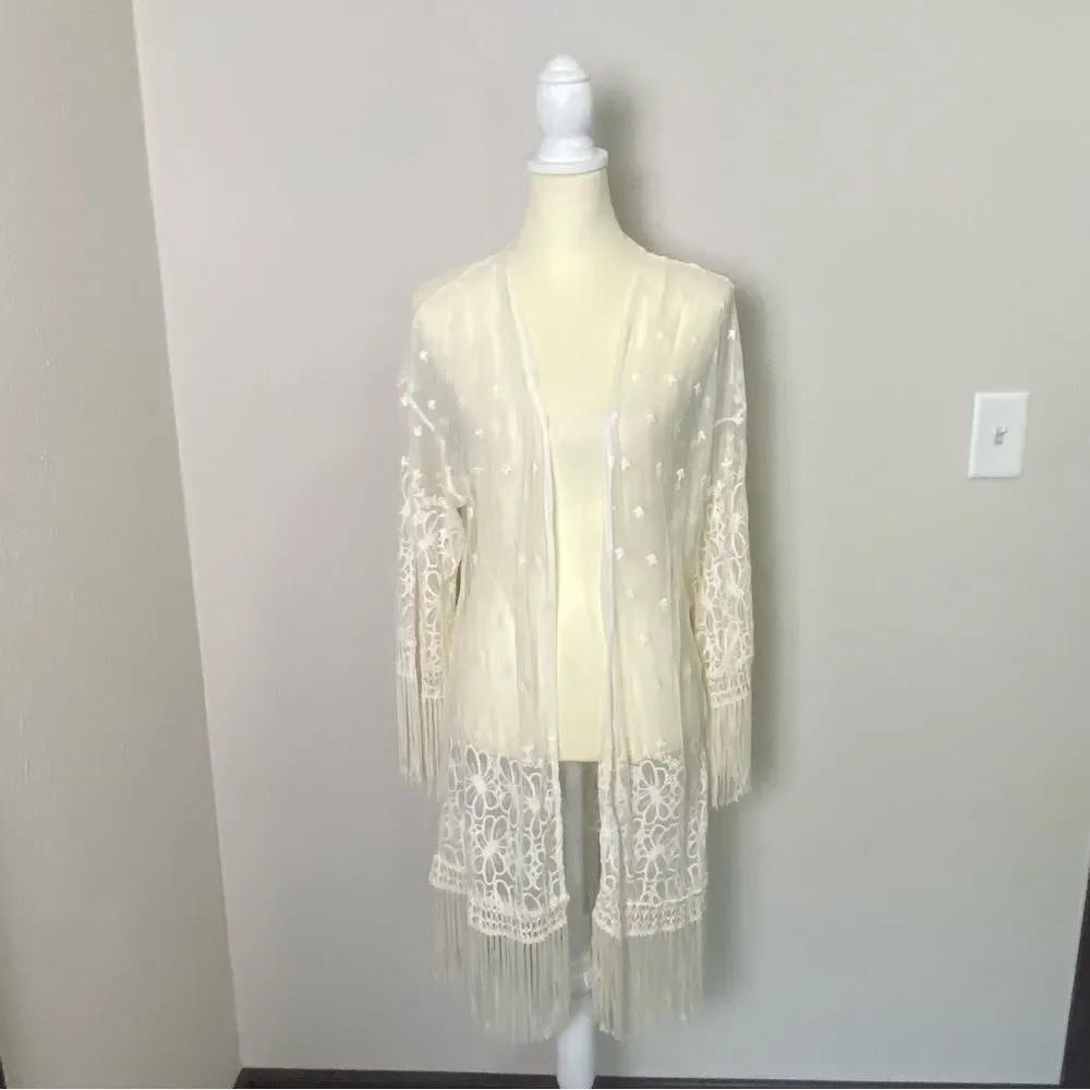 Indigo Thread Co. Boho Beachy Embroidered Cardigan/Swim Cover Up Women's Size L
